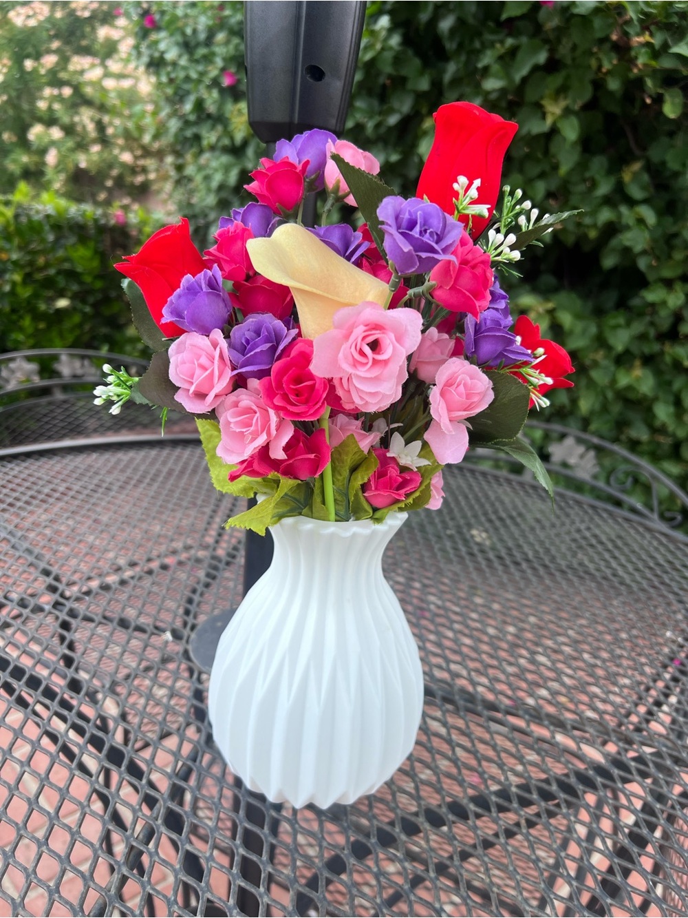 Home Basics Red Pink Purple Cream Mixed Faux Floral Vase